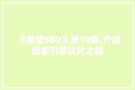 《希望SEO》第10集,介绍搜索引擎优化之路