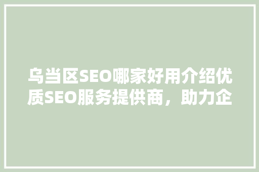 乌当区SEO哪家好用介绍优质SEO服务提供商，助力企业腾飞