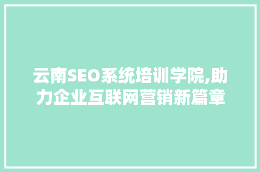 云南SEO系统培训学院,助力企业互联网营销新篇章