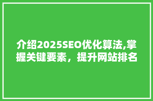 介绍2025SEO优化算法,掌握关键要素，提升网站排名