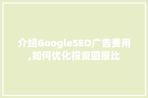 介绍GoogleSEO广告费用,如何优化投资回报比