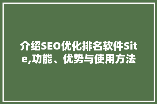 介绍SEO优化排名软件Site,功能、优势与使用方法