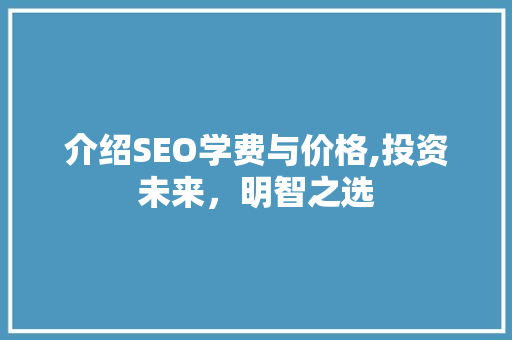 介绍SEO学费与价格,投资未来，明智之选