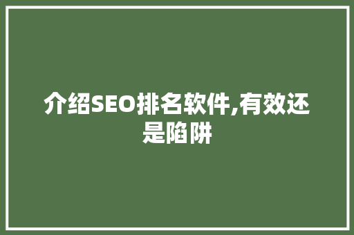 介绍SEO排名软件,有效还是陷阱