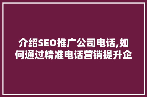介绍SEO推广公司电话,如何通过精准电话营销提升企业竞争力