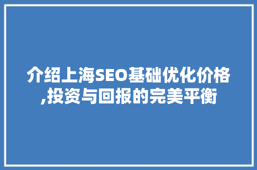 介绍上海SEO基础优化价格,投资与回报的完美平衡