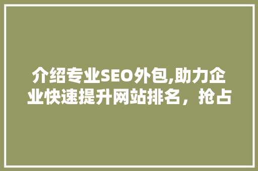 介绍专业SEO外包,助力企业快速提升网站排名，抢占市场先机