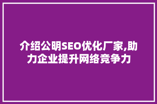 介绍公明SEO优化厂家,助力企业提升网络竞争力