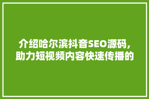 介绍哈尔滨抖音SEO源码,助力短视频内容快速传播的秘密武器