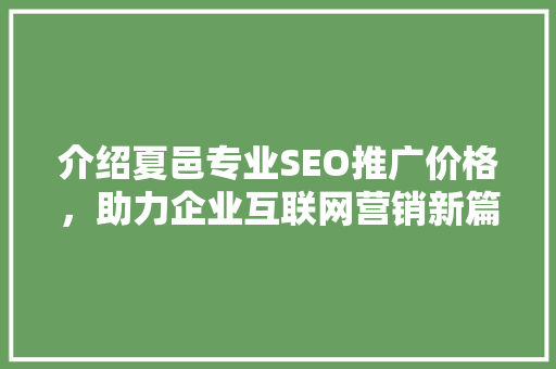 介绍夏邑专业SEO推广价格，助力企业互联网营销新篇章