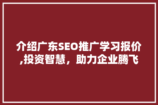 介绍广东SEO推广学习报价,投资智慧，助力企业腾飞