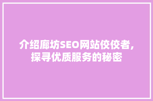 介绍廊坊SEO网站佼佼者,探寻优质服务的秘密