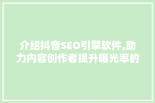 介绍抖音SEO引擎软件,助力内容创作者提升曝光率的利器