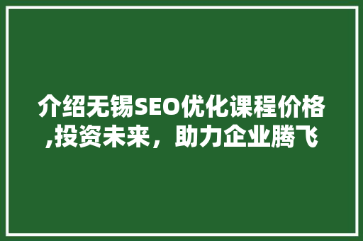 介绍无锡SEO优化课程价格,投资未来，助力企业腾飞