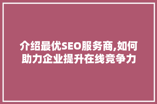 介绍最优SEO服务商,如何助力企业提升在线竞争力