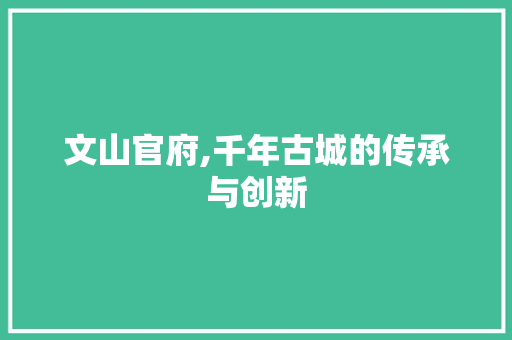 文山官府,千年古城的传承与创新