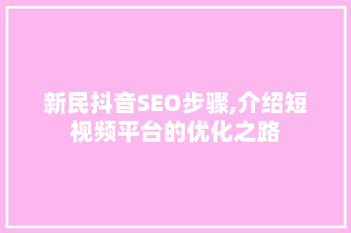 新民抖音SEO步骤,介绍短视频平台的优化之路