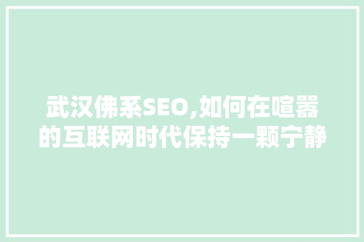 武汉佛系SEO,如何在喧嚣的互联网时代保持一颗宁静的心