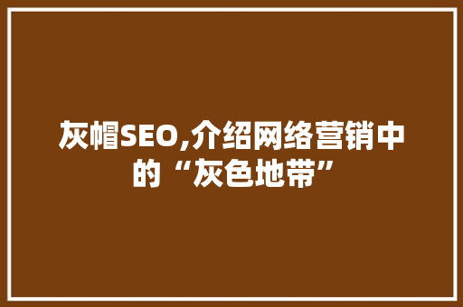 灰帽SEO,介绍网络营销中的“灰色地带”