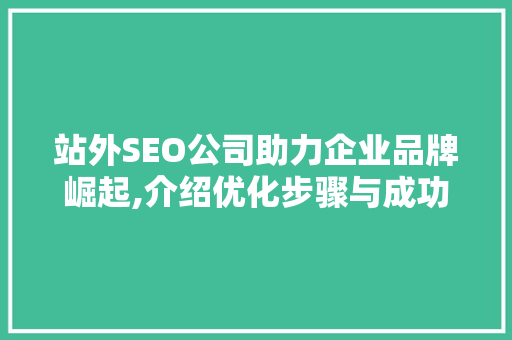 站外SEO公司助力企业品牌崛起,介绍优化步骤与成功例子