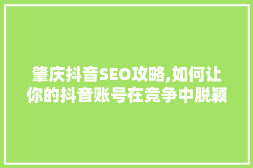 肇庆抖音SEO攻略,如何让你的抖音账号在竞争中脱颖而出