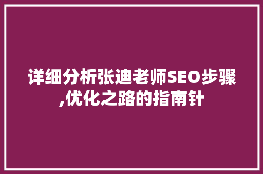 详细分析张迪老师SEO步骤,优化之路的指南针