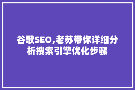谷歌SEO,老苏带你详细分析搜索引擎优化步骤