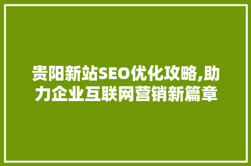 贵阳新站SEO优化攻略,助力企业互联网营销新篇章