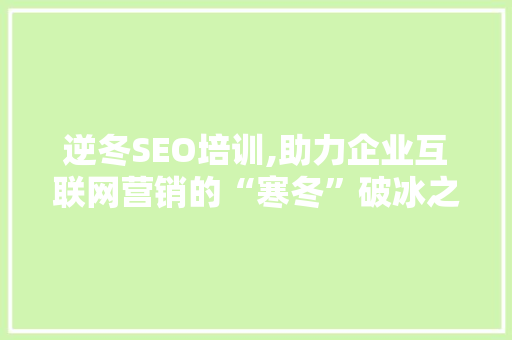 逆冬SEO培训,助力企业互联网营销的“寒冬”破冰之路