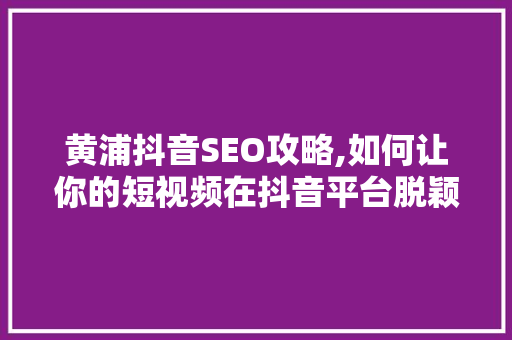 黄浦抖音SEO攻略,如何让你的短视频在抖音平台脱颖而出