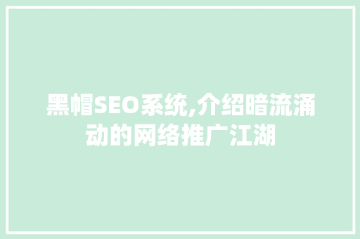黑帽SEO系统,介绍暗流涌动的网络推广江湖