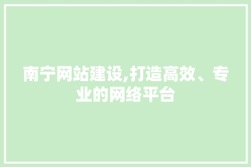 南宁网站建设,打造高效、专业的网络平台