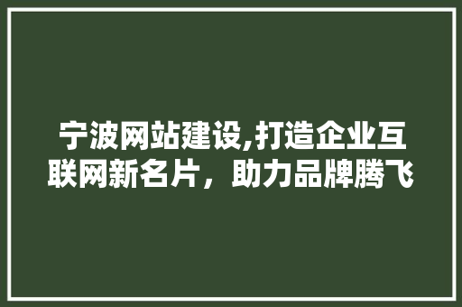 宁波网站建设,打造企业互联网新名片，助力品牌腾飞