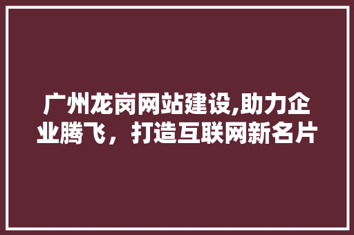 广州龙岗网站建设,助力企业腾飞，打造互联网新名片