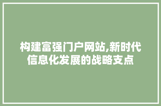 构建富强门户网站,新时代信息化发展的战略支点