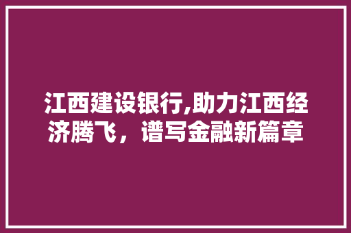 江西建设银行,助力江西经济腾飞，谱写金融新篇章