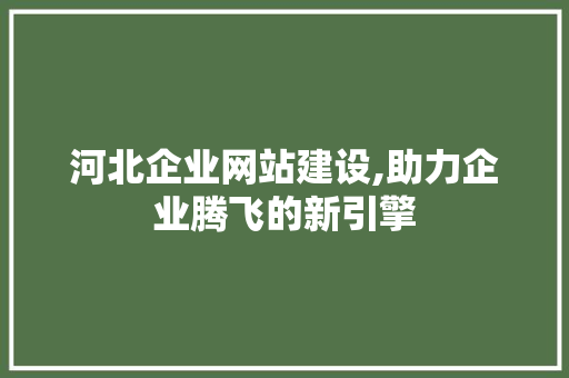 河北企业网站建设,助力企业腾飞的新引擎