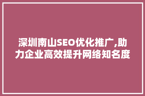 深圳南山SEO优化推广,助力企业高效提升网络知名度