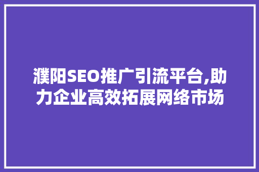 濮阳SEO推广引流平台,助力企业高效拓展网络市场