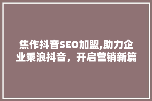 焦作抖音SEO加盟,助力企业乘浪抖音，开启营销新篇章