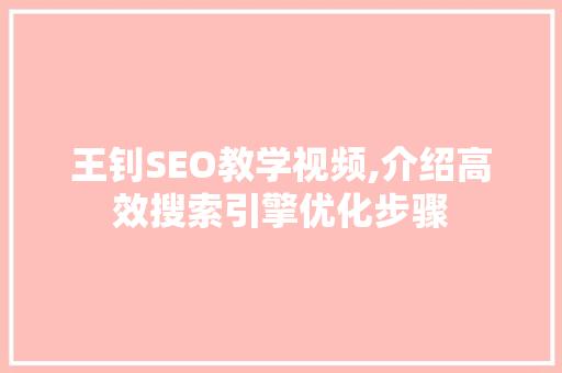 王钊SEO教学视频,介绍高效搜索引擎优化步骤