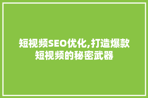 短视频SEO优化,打造爆款短视频的秘密武器
