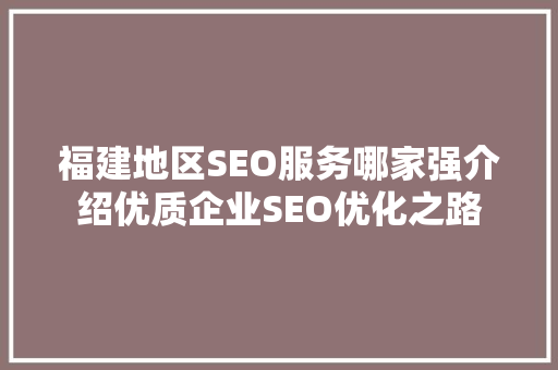 福建地区SEO服务哪家强介绍优质企业SEO优化之路