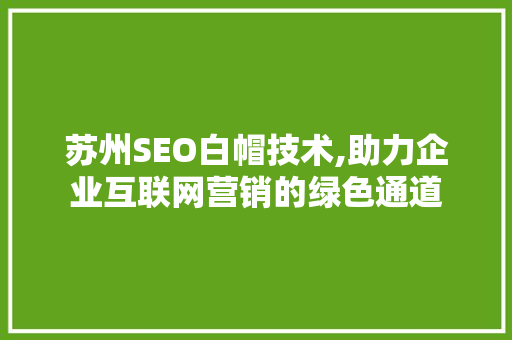 苏州SEO白帽技术,助力企业互联网营销的绿色通道