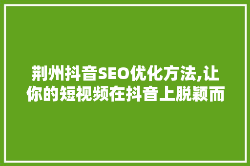 荆州抖音SEO优化方法,让你的短视频在抖音上脱颖而出