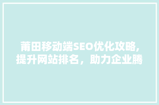 莆田移动端SEO优化攻略,提升网站排名，助力企业腾飞