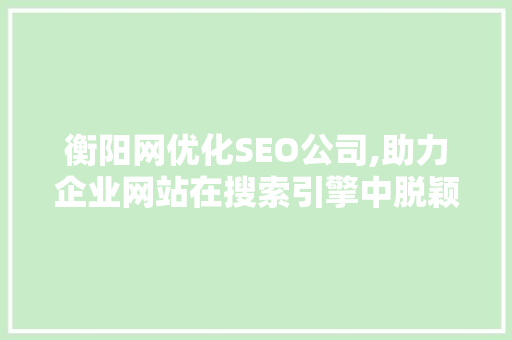 衡阳网优化SEO公司,助力企业网站在搜索引擎中脱颖而出