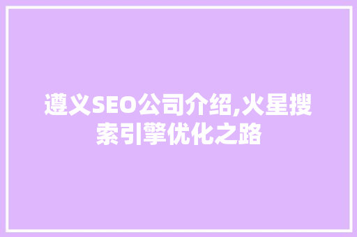 遵义SEO公司介绍,火星搜索引擎优化之路