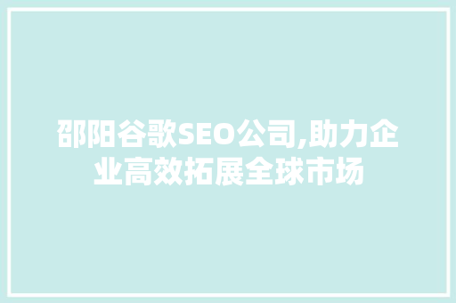 邵阳谷歌SEO公司,助力企业高效拓展全球市场
