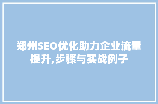 郑州SEO优化助力企业流量提升,步骤与实战例子